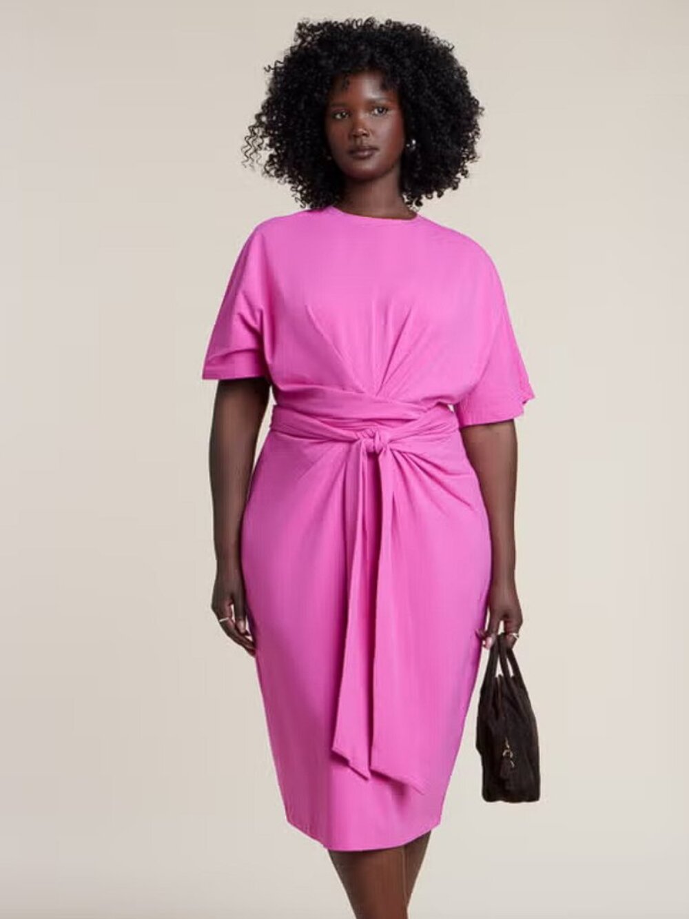 ELOQUII Cross Front Flutter Sleeve Hot Pink Wrap Dress 20 Jersey Knit Midi